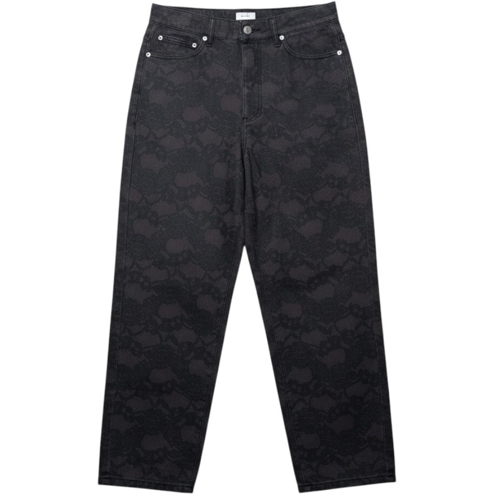 Obey Floral Lace Denim Pants Womens 26 Black Straight Leg High Rise Streetwear - Picture 1 of 12